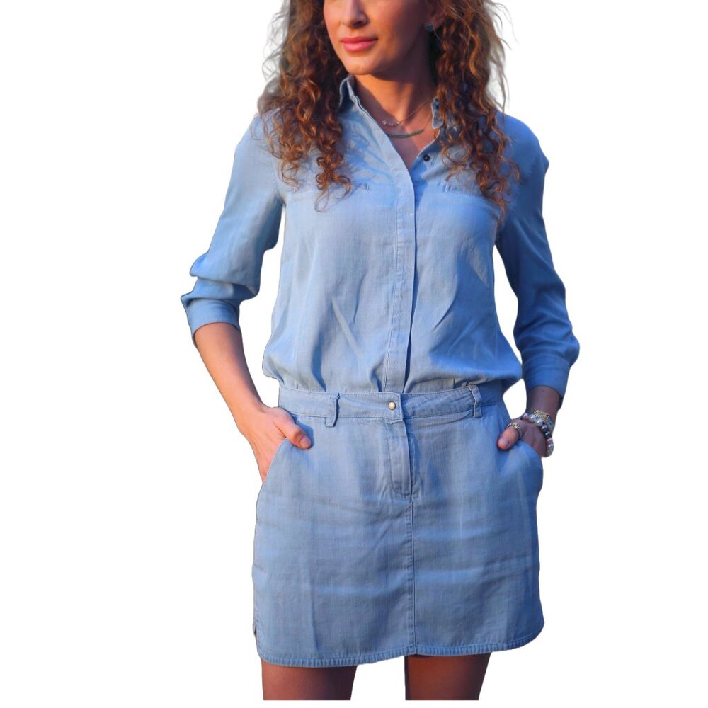 🎁 3for$30 Stella & Jamie blue tencel & linen shirtdress